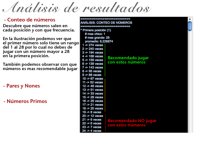 Análisis de resultados. Conteo de números, pares y nones, números primos. 